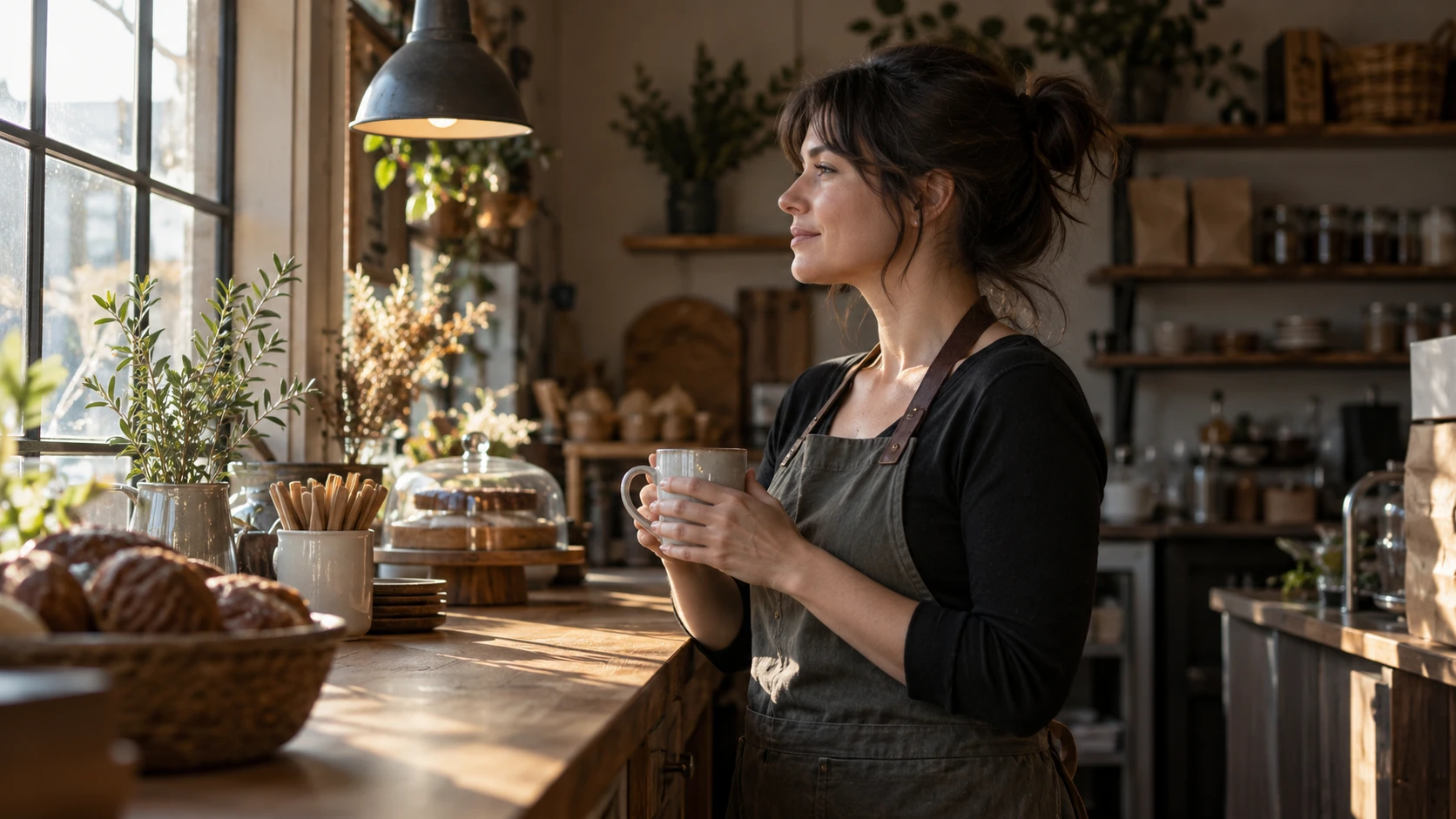 A local owner at the counter of their business