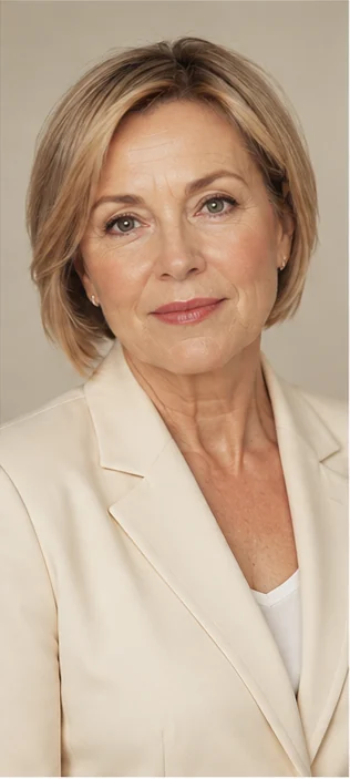 Headshot style sample with a light warm background